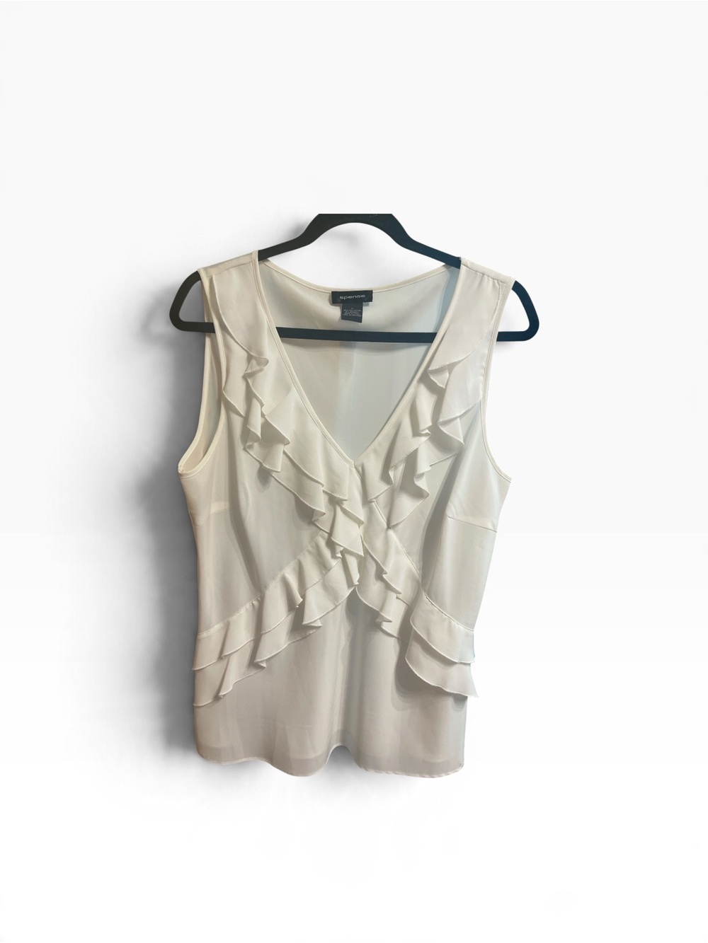 spense Sleeveless V-Neck Ruffle Front Blouse Cream Medium